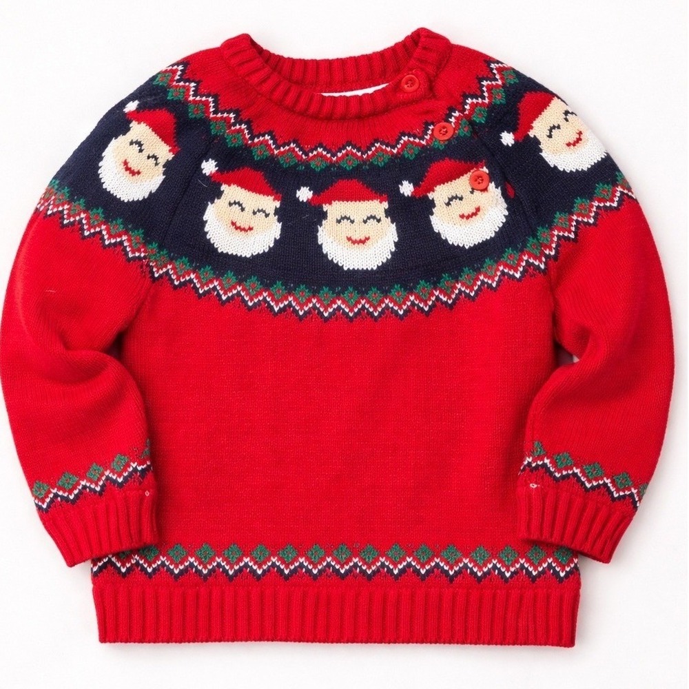 Toddler 2T red Santa Claus Fair Isle Christmas Sweater Fleece Lined Holiday Knit